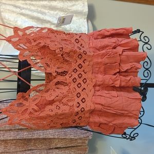 NEW Free People Adella Crochet Lace Ruffled Cami Spaghetti Strap Tank